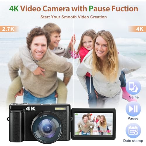 48MP 4K Digital Camera with 3'' 180° Flip Screen 16X Zoom F68540
