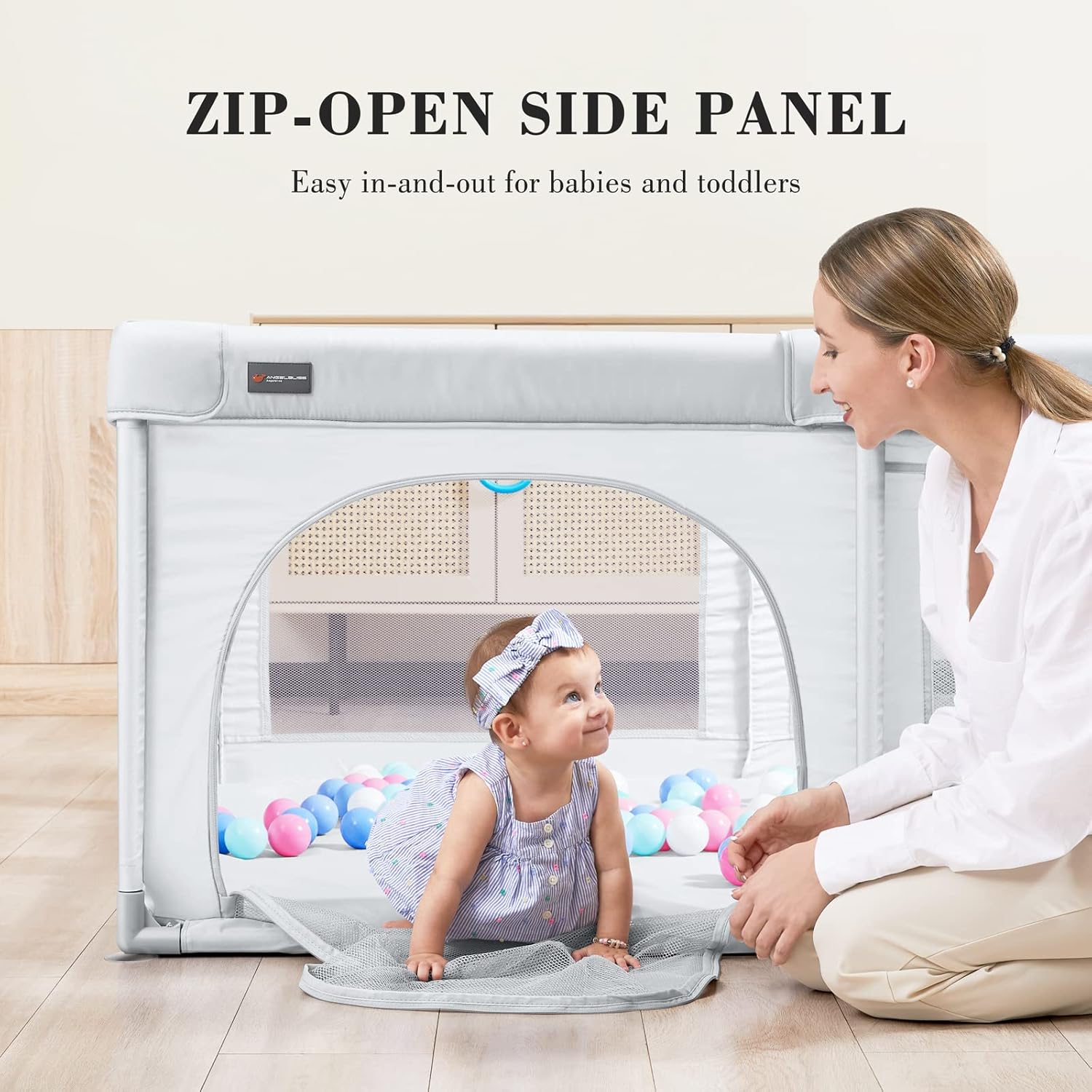 Grey 63”x47” Baby Playpen with Breathable Mesh G950