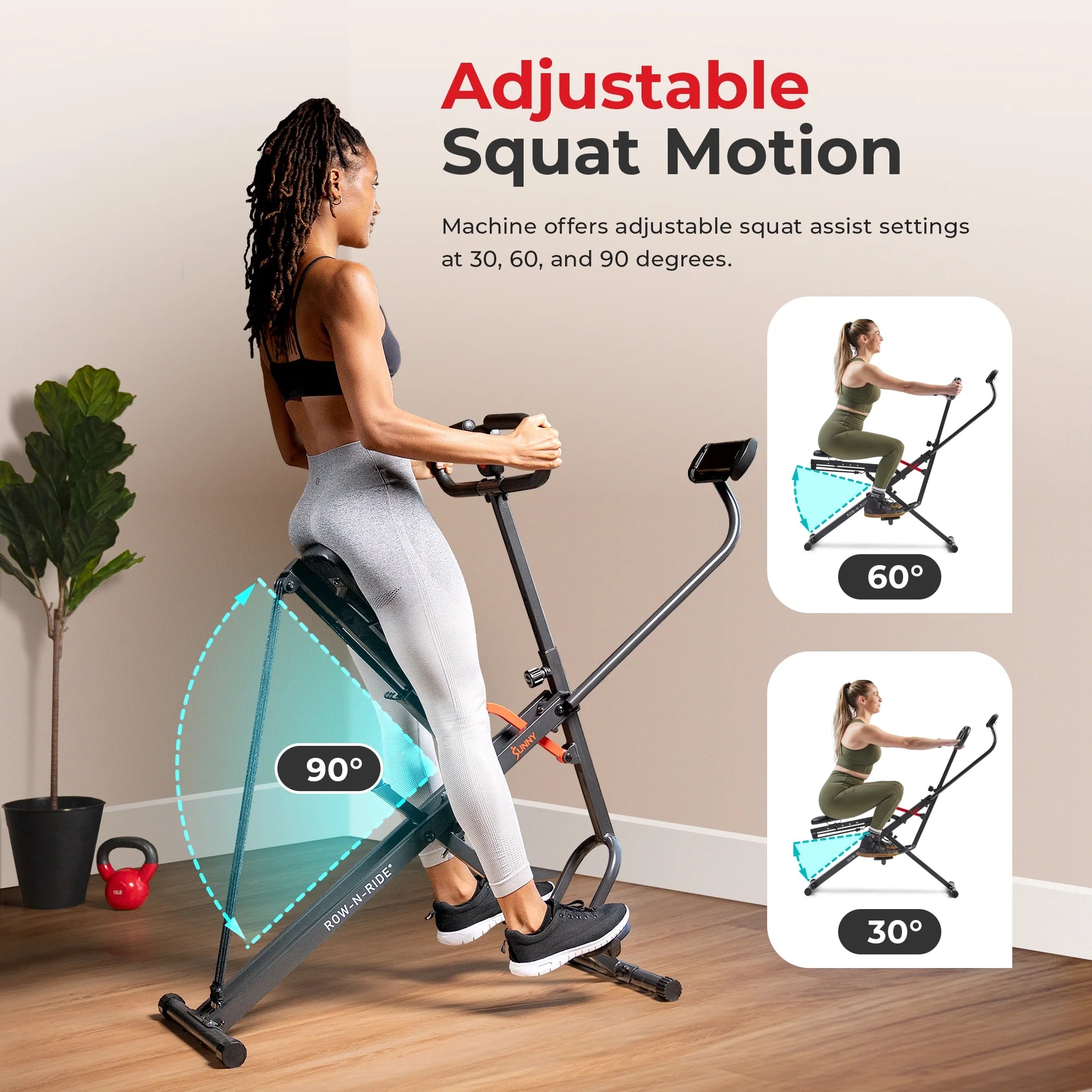 Smart Upright Row-N-Ride Exerciser, Squat Assist Trainer with Adjustable Resistance, Foldable F8828