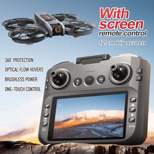 RC Drone with Screen On Controller, Brushless Motor Drone with Dual Cameras H1469