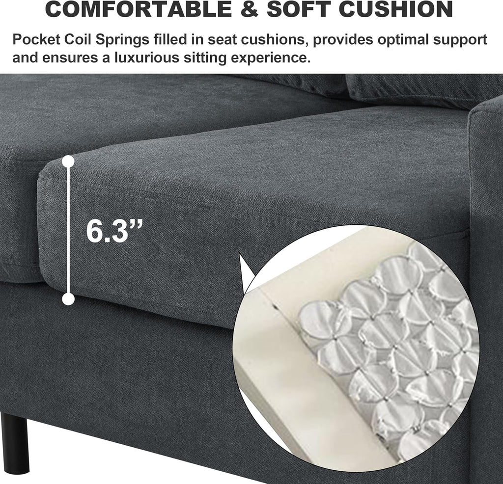 Dark Gray Fabric L Shaped Sectional Sofa with Storage Ottoman Y9257